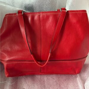 Coach Red Tote Bag with Structured Shape and Soft Leather